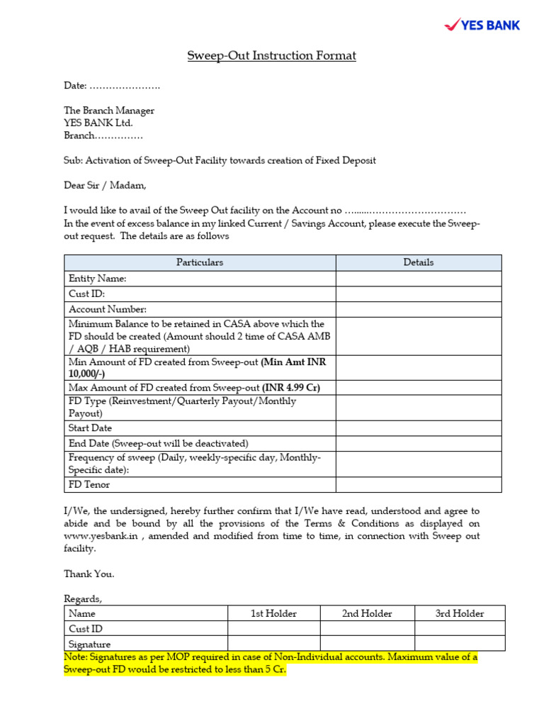 Sweep-Out Facility Activation Request | PDF