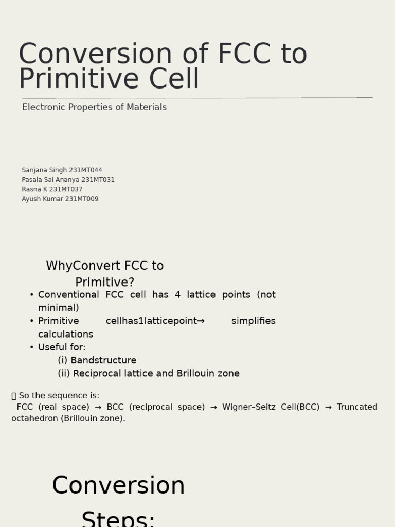 FCC to Primitive Cell Conversion Guide | PDF