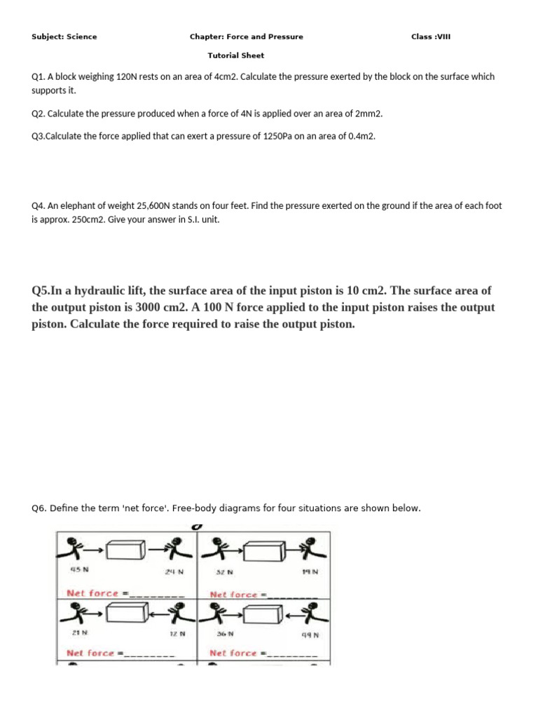 Force and Pressure Calculations | PDF