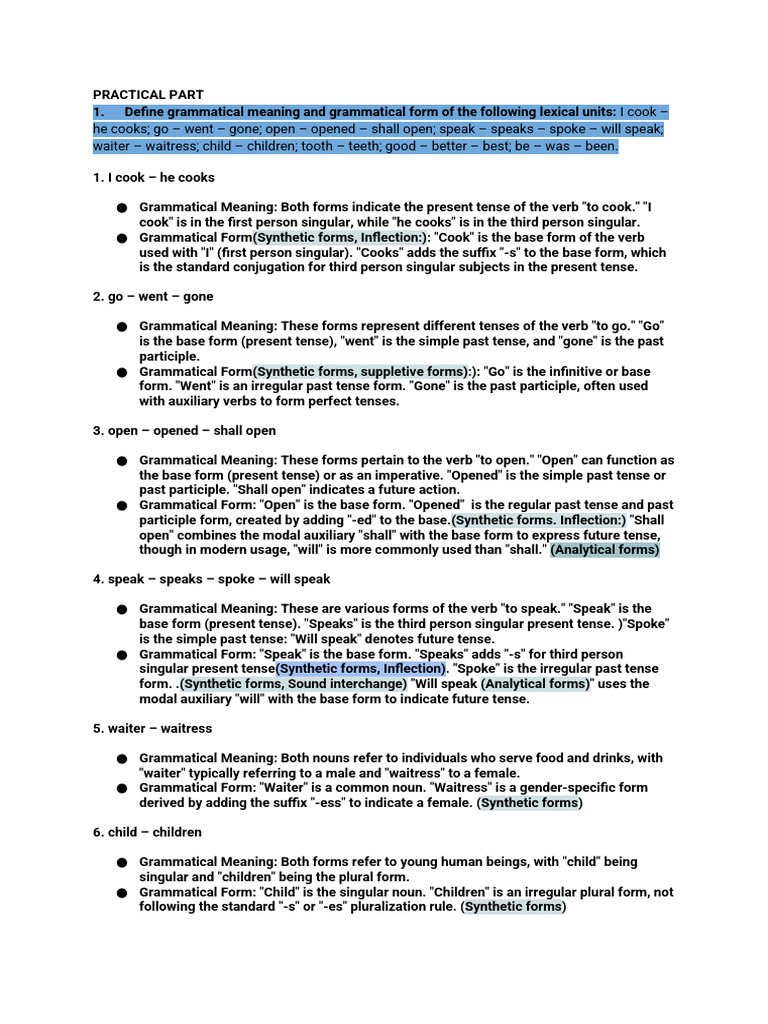 Grammatical Forms and Meanings Explained | PDF | Grammatical Tense | Verb