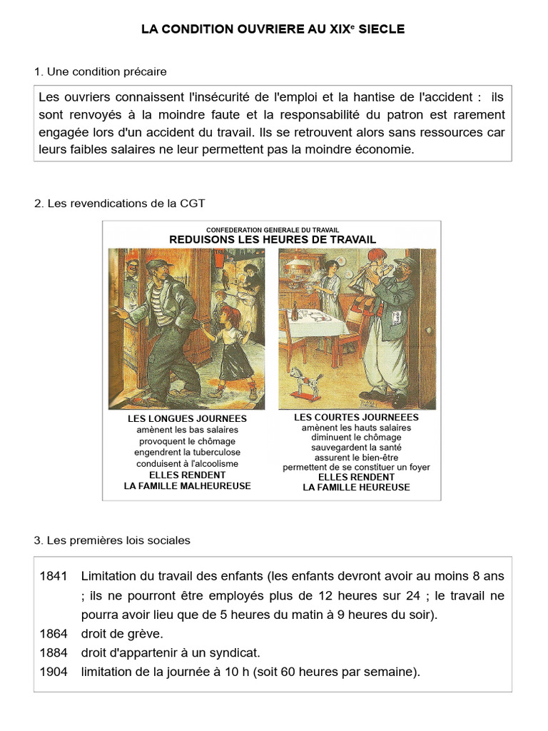 Condition Ouvri re Au XIXe Si cle PDF Ouvrier Travail