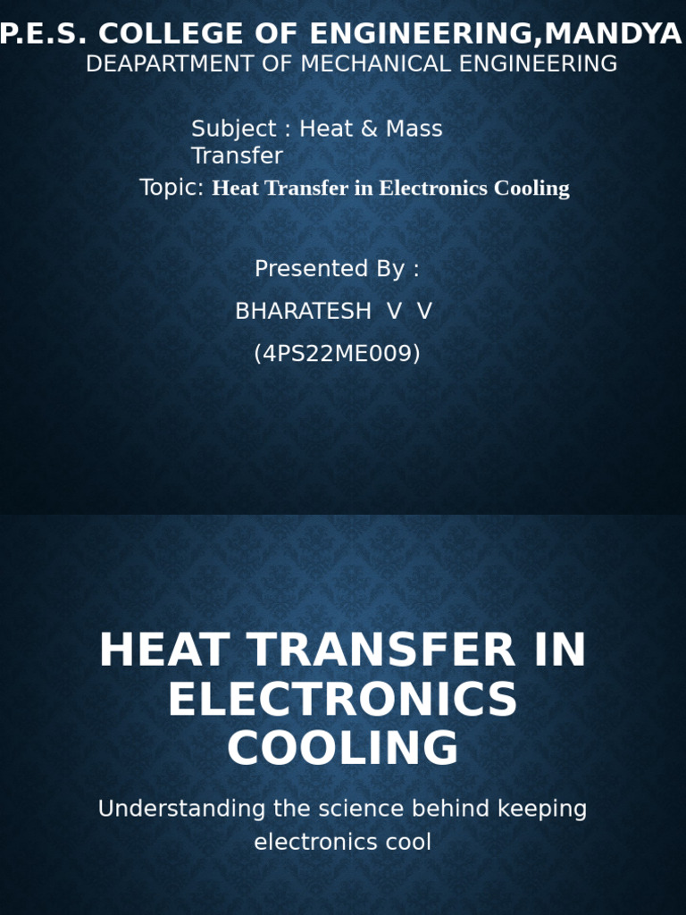 Heat Transfer in Electronics Cooling Presentation PPT Bharath | PDF