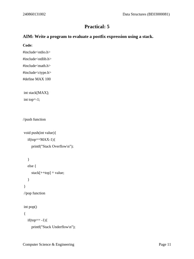 Evaluate Postfix Expression with Stack | PDF