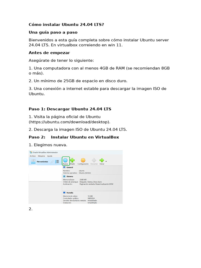 Instalar Ubuntu 24.04 LTS en VirtualBox | PDF | Software utilitario ...