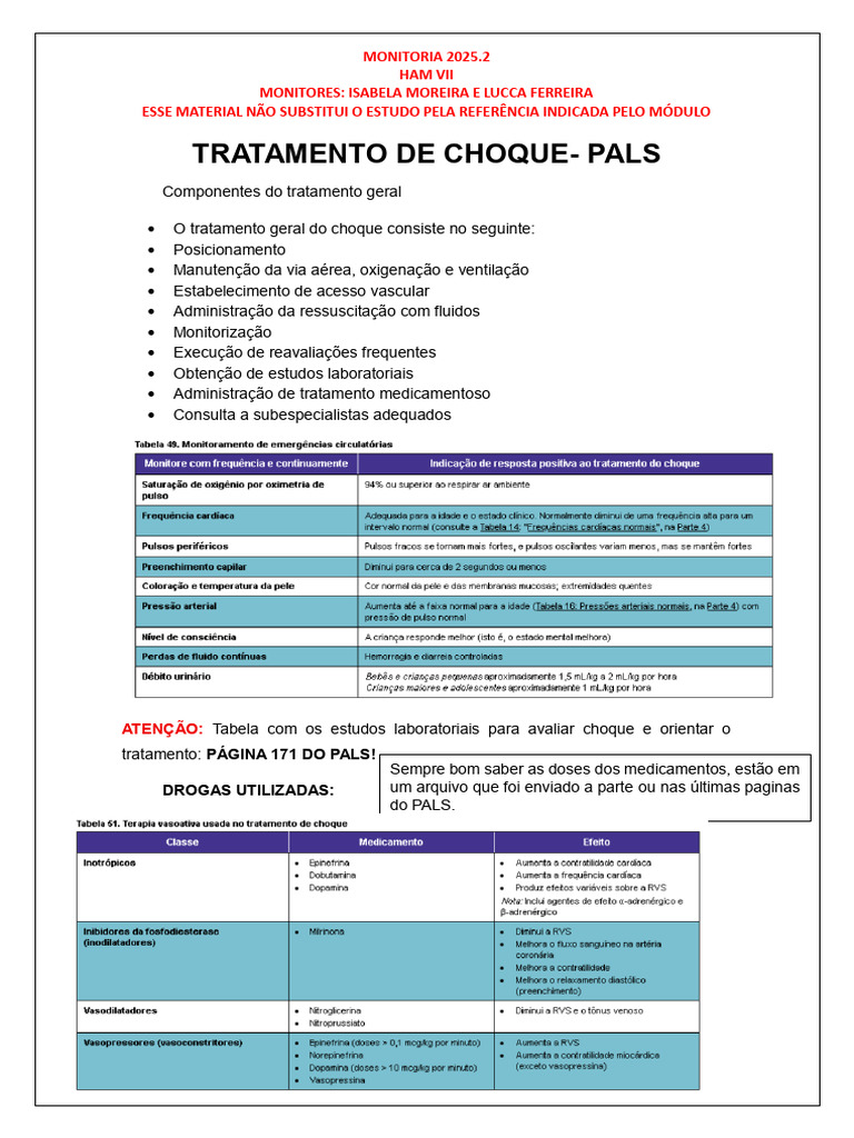 Tratamento de Choque em Pediatria PDF Hipoglicemia Doenças e