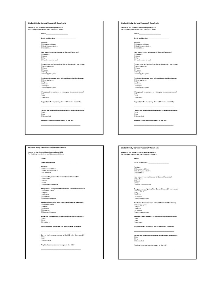 Student Body General Assembly Survey | PDF | Human Communication ...