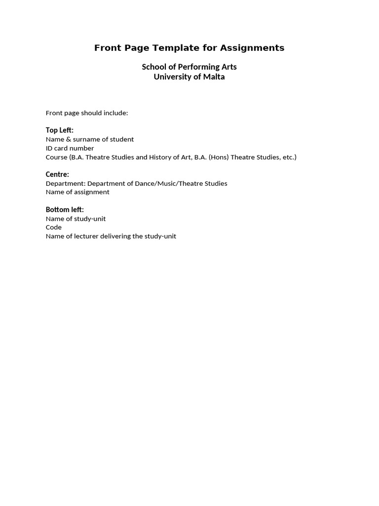 Front Page Template for Assignments | PDF | Thesis | Higher Education