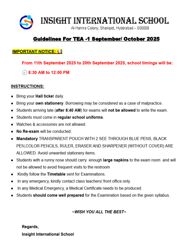TEA-1 Exam Guidelines September 2025 | PDF
