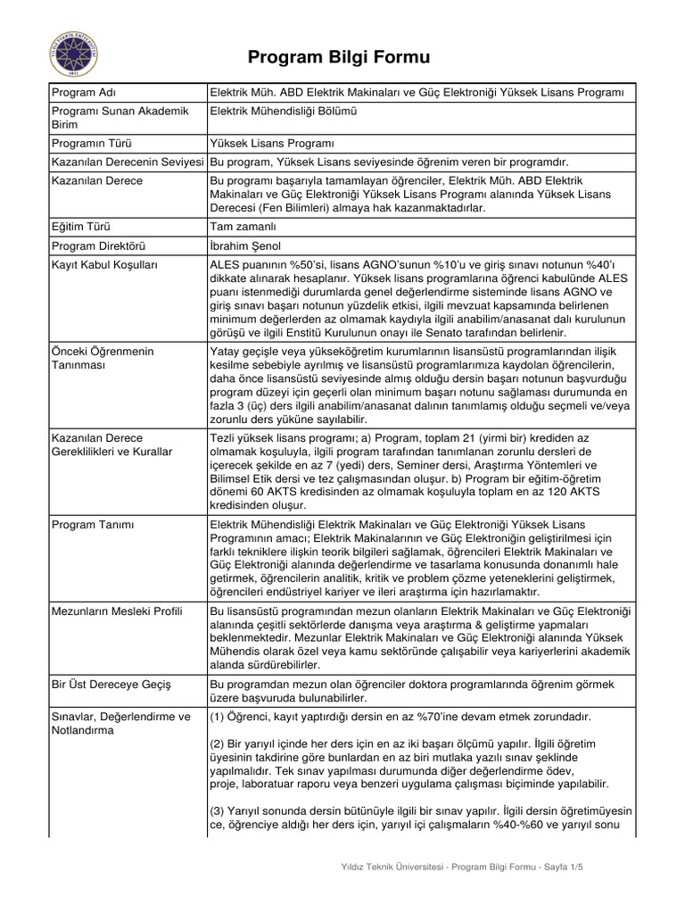 Program-Elektrik Mh. ABD Elektrik Makinalar Ve G Elektronii Yksek ...