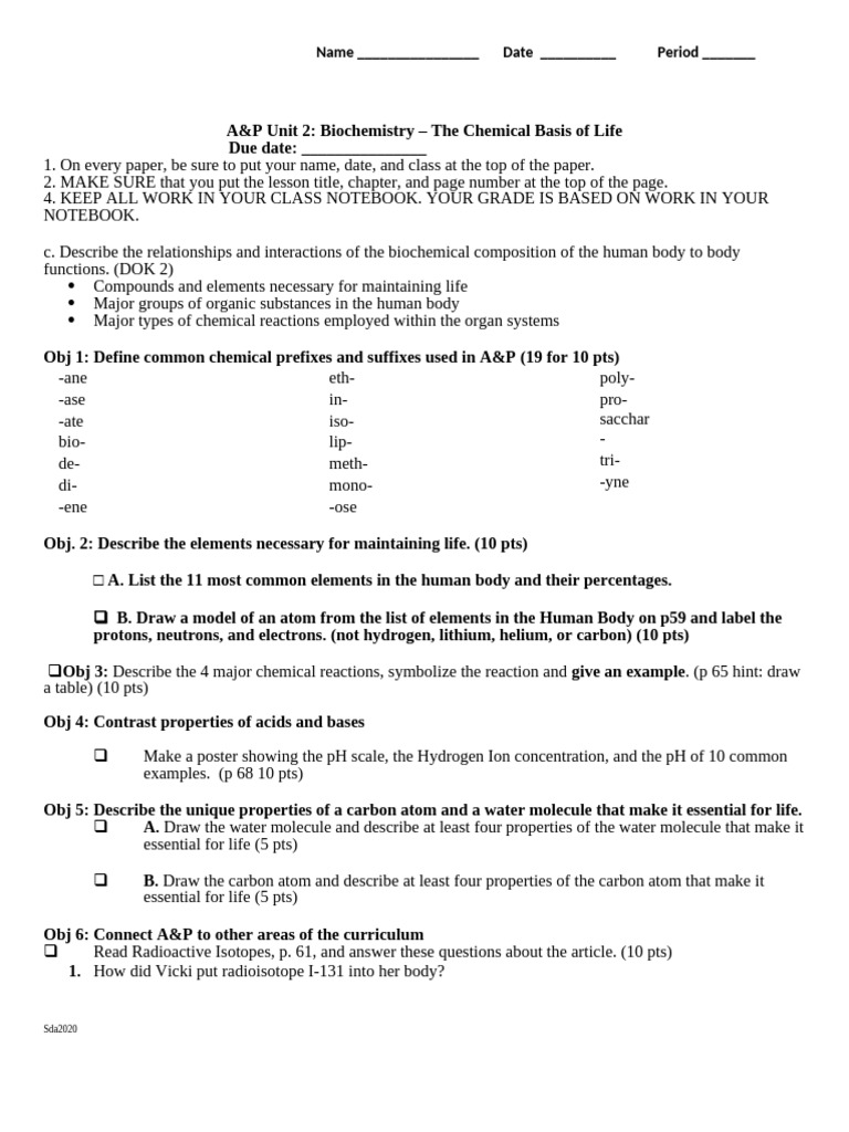 CH 2 Chemical Basis of Life 2020 | PDF | Carbohydrates | Chemical Elements