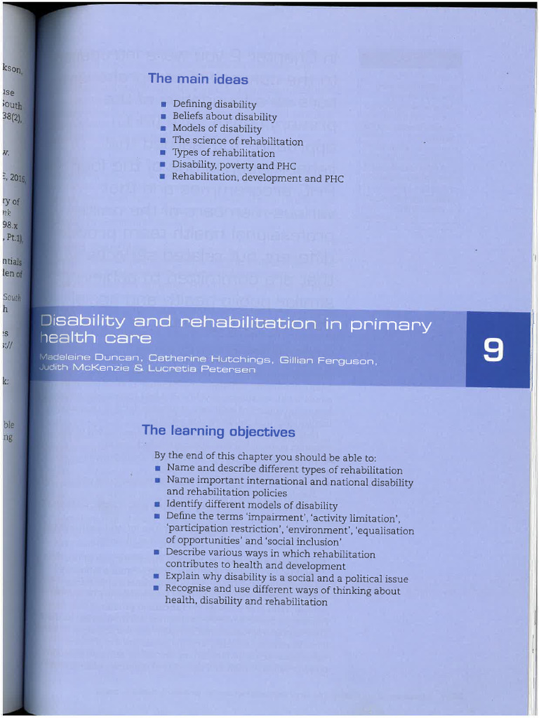Disability and Rehabiliation in PHC Chapter 9 | PDF