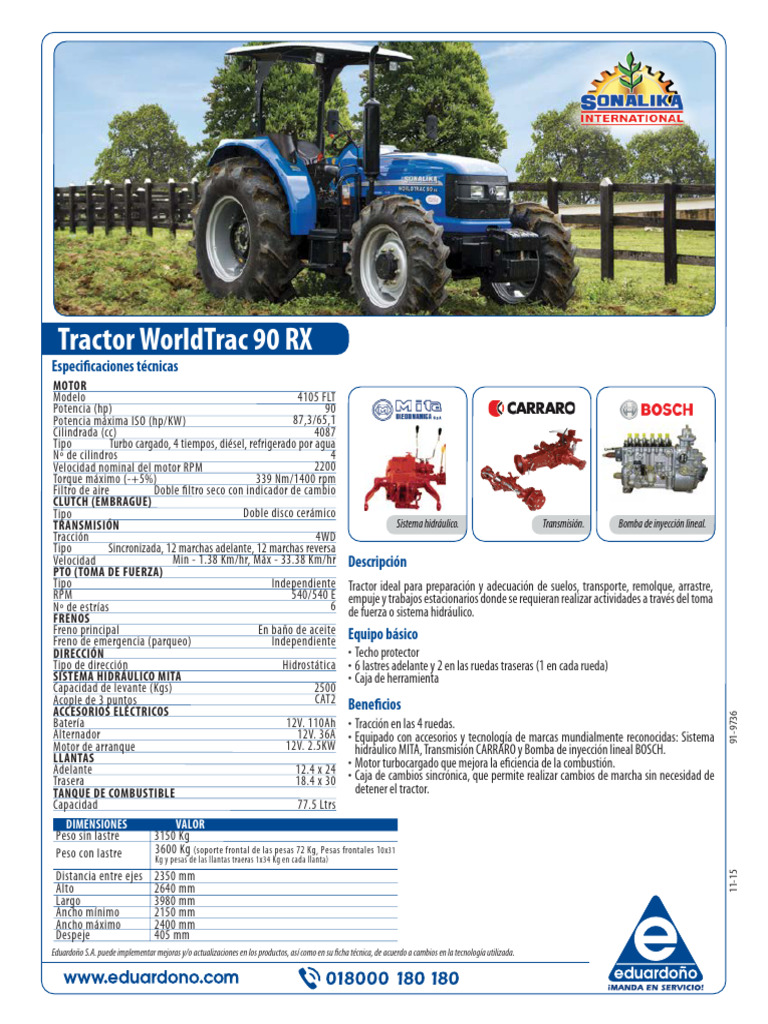 Tractor Worldtrac 90 RX WT CAB | PDF | Tractor | Embrague