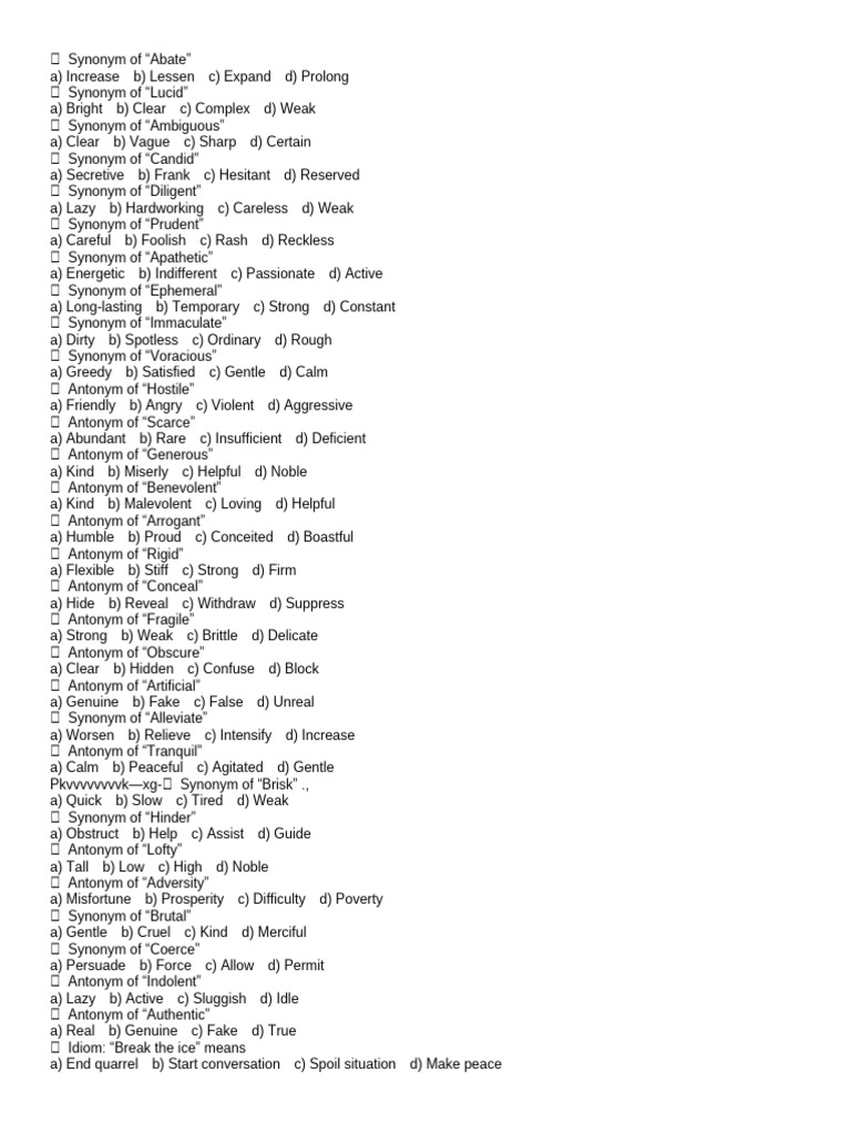 Synonyms and Antonyms Quiz Guide | PDF | Atmosphere Of Earth | Climate ...