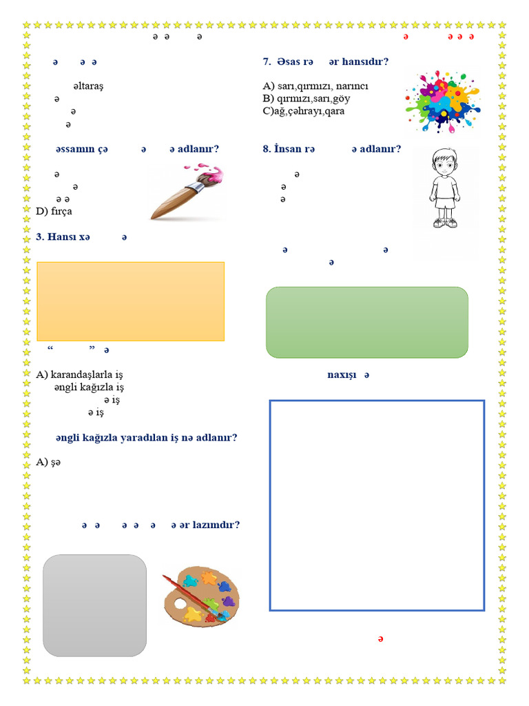 Təsviri Incəsənət DQ 2sinif Iyarımil Ulduz Iş Vərəqləri | PDF