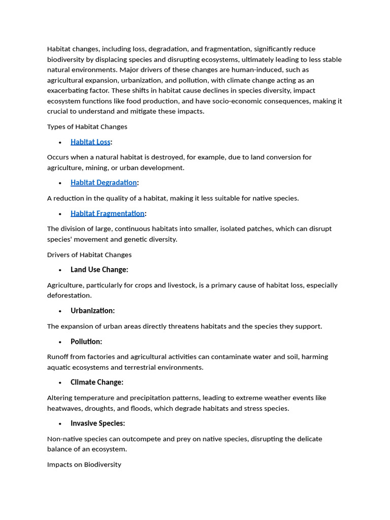 Habitat Changes and Biodiversity Loss | PDF | Habitat Destruction ...