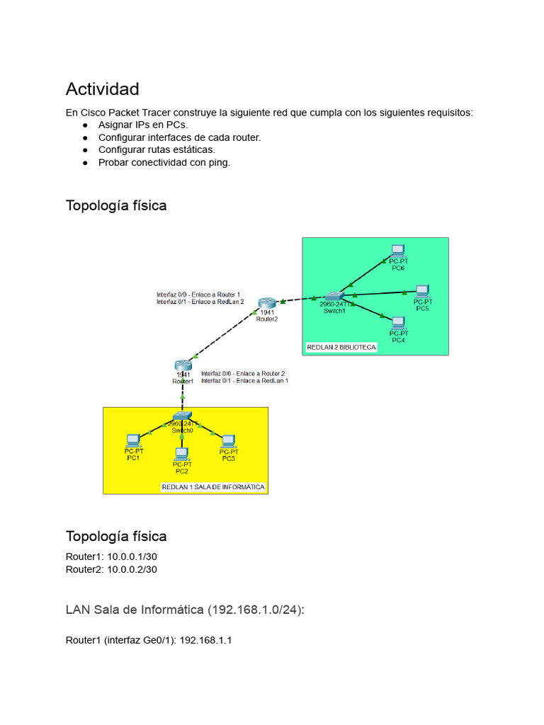 Configuración de Red en Cisco Packet Tracer | PDF