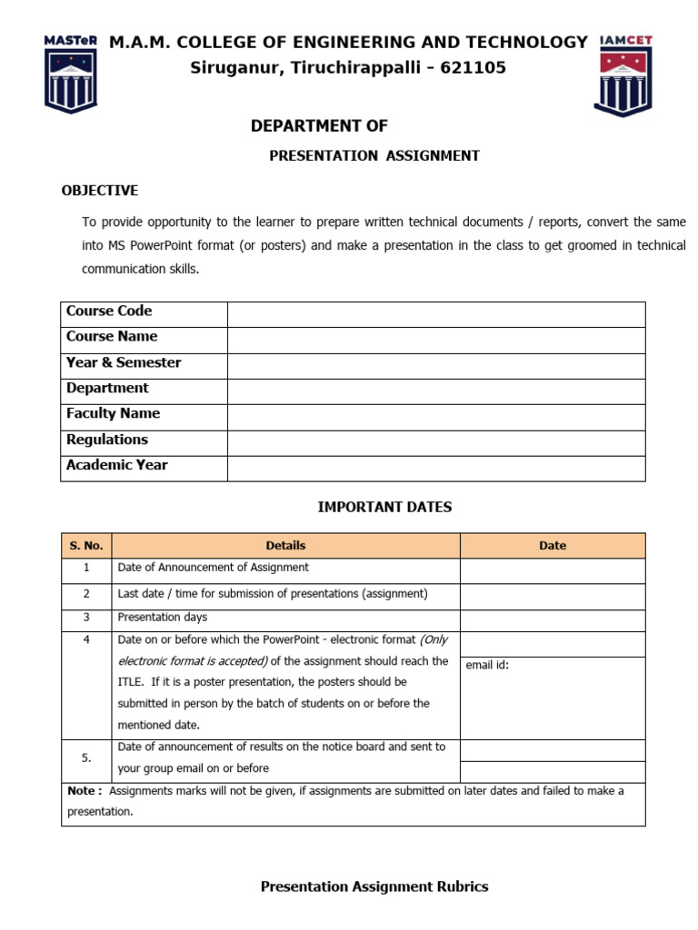 Presentation Assignment With Rubrics | PDF | Cognition | Communication