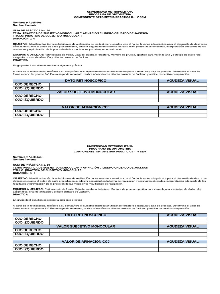 Guia 9 Afinacion CCJ | PDF | Agudeza visual | Optometría