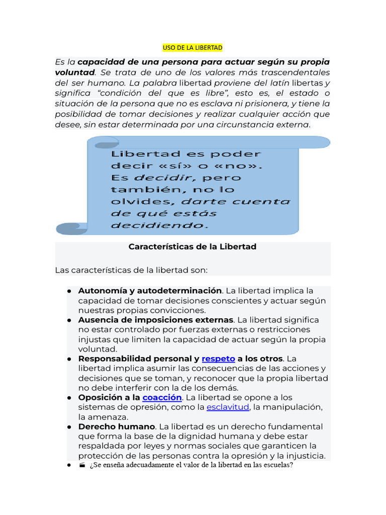 Características y Usos de la Libertad | PDF | Libertad | Libertad de ...