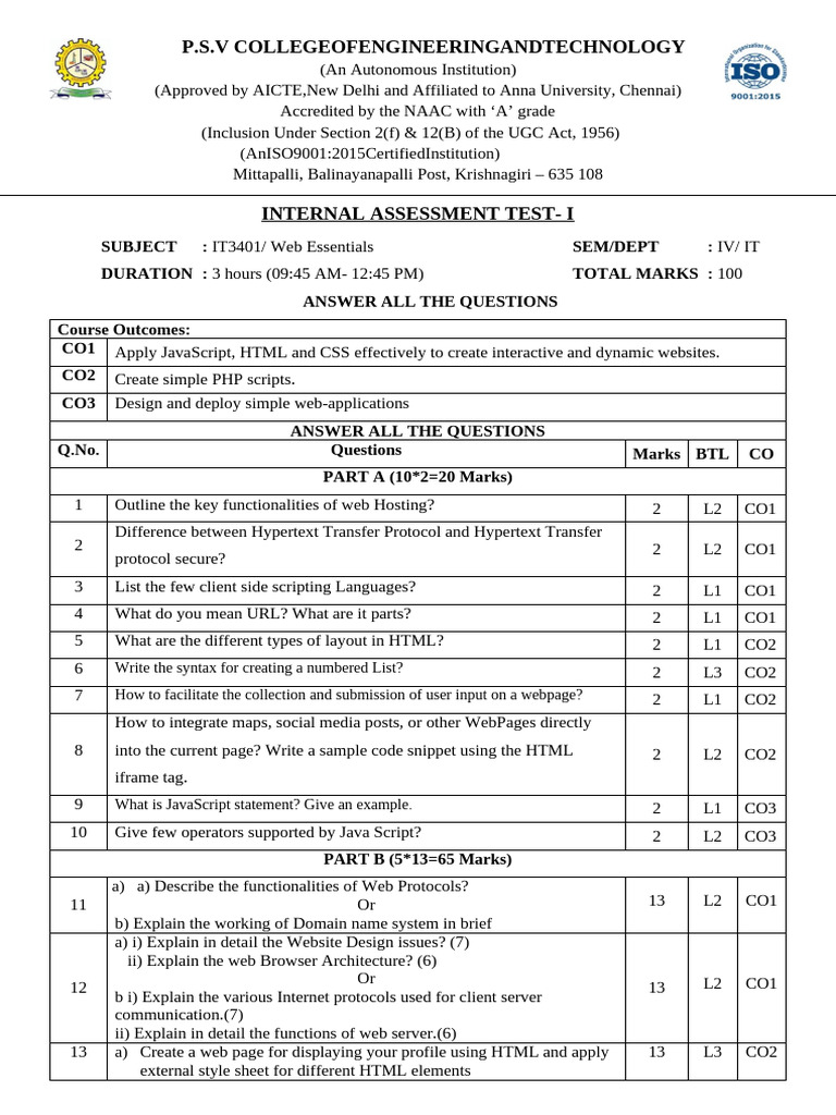 Web Essentials Internal Assessment Test | PDF | World Wide Web ...