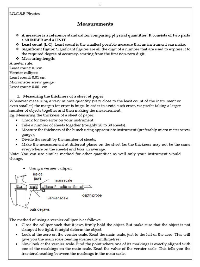 IGCSE Physics Notes Measurement | PDF | Volume | Quantity