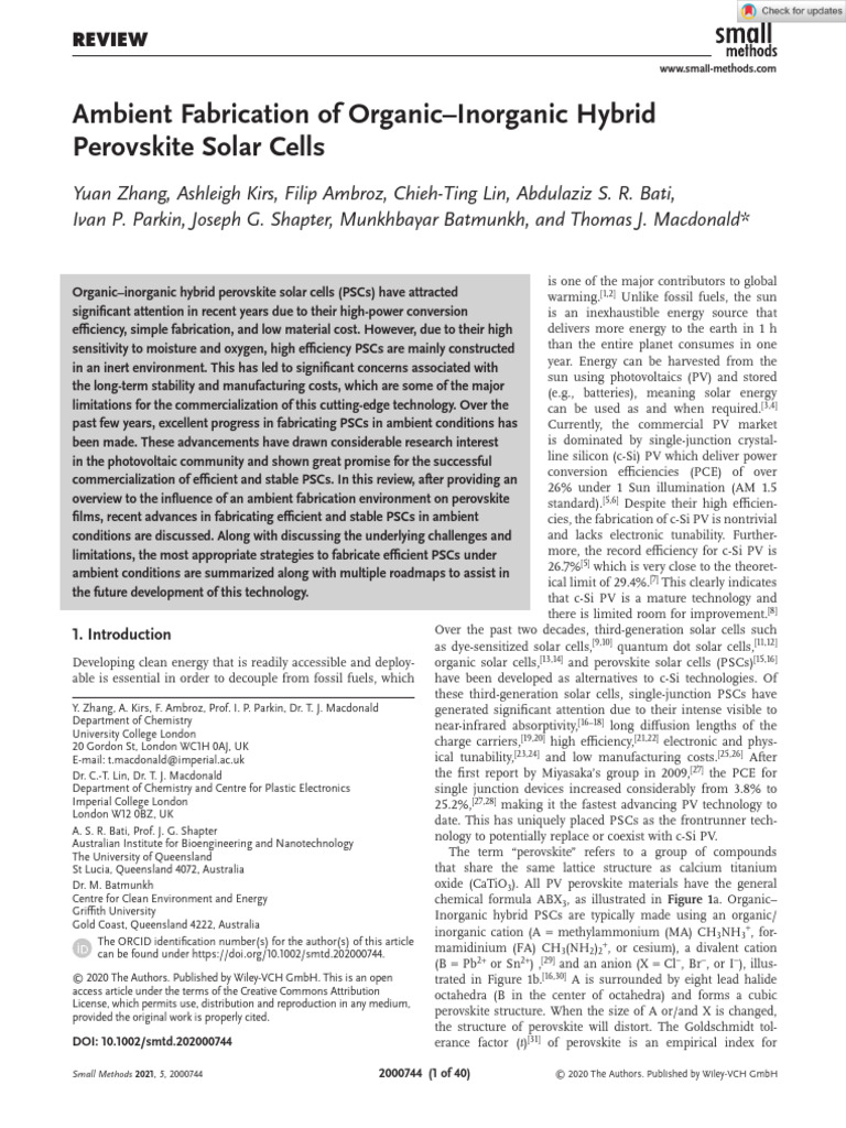 Ambient Fabrication of Perovskite Solar Cells | PDF | Solar Cell ...