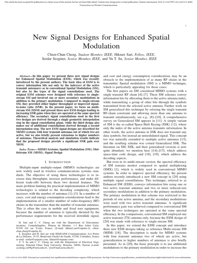 Enhanced Spatial Modulation Designs | PDF | Mimo | Telecommunications