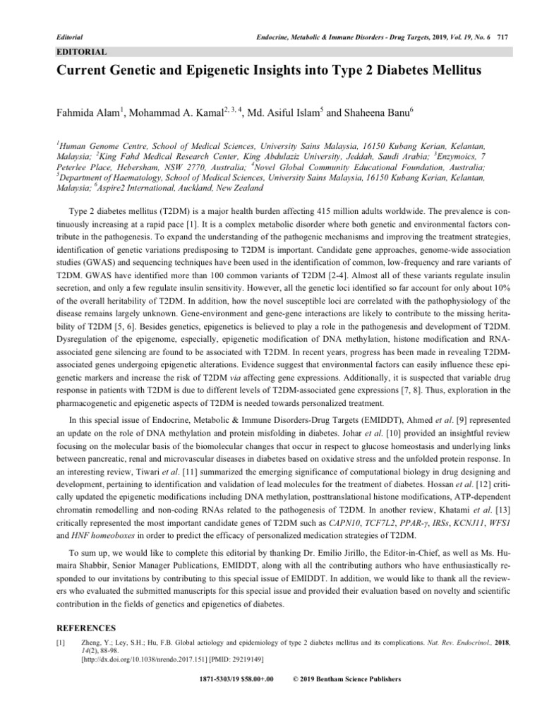 Current Genetic and Epigenetic Insights Into Type 2 Diabetes Mellitus ...