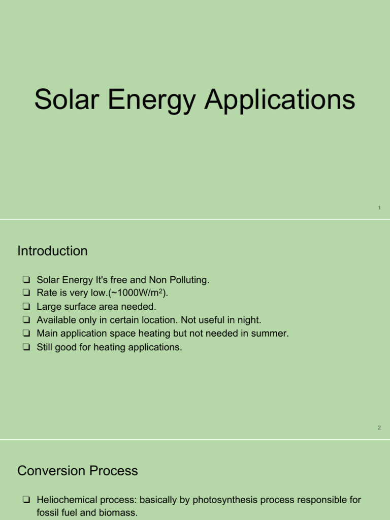 Solar Energy Applications Overview | PDF | Solar Energy | Energy Technology