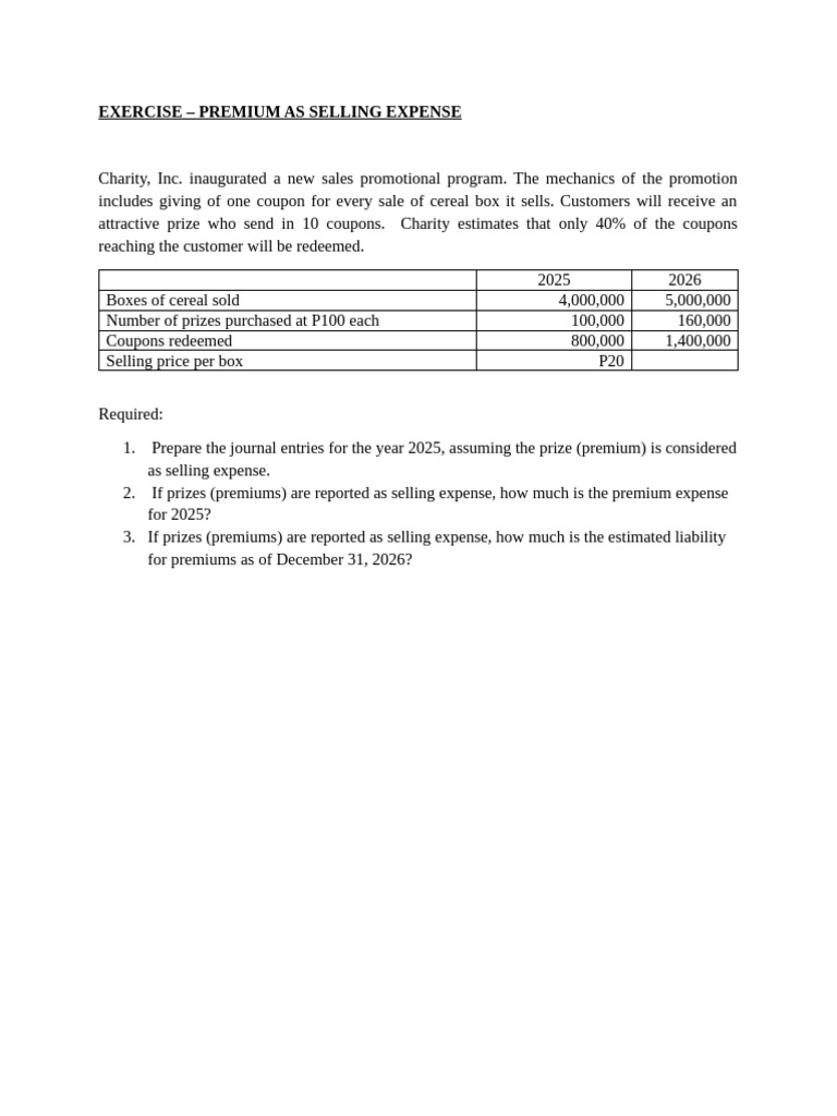 Ca51030 Exercise Premium As Selling Expense | PDF