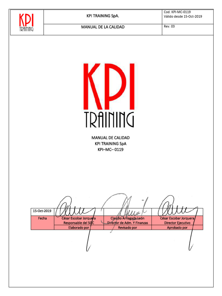 Kpi-Mc-0119 Manual de Calidad | PDF | Sistema de manejo de calidad ...