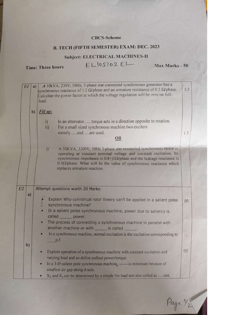 EE End Sem 2023 Pyqs | PDF