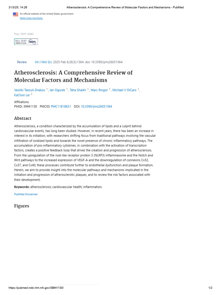 Atherosclerosis: Molecular Mechanisms Review | PDF | Atherosclerosis ...