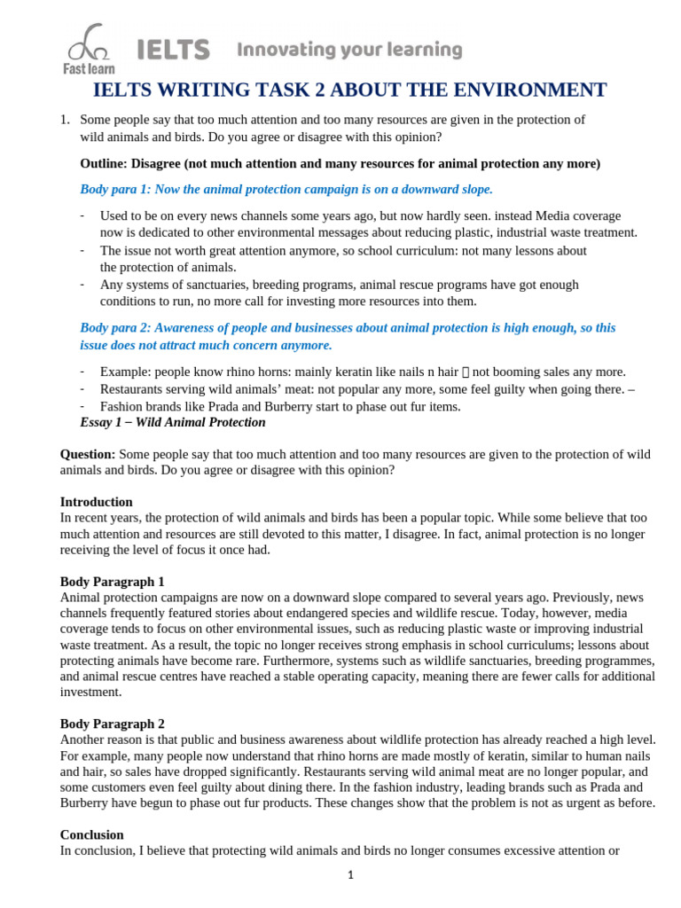 Week 2 Ielts Writing Task 2 About The Environment V 1.0 | PDF | Cost Of ...