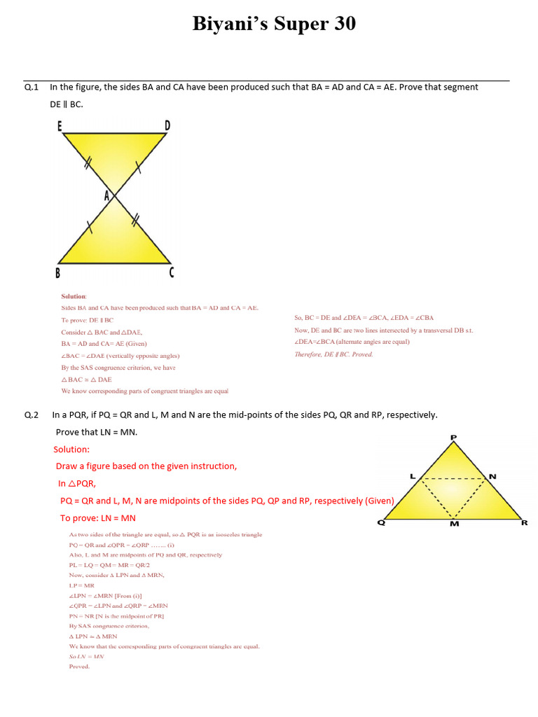 Sol CB 9 Maths (Triangle) DW - 4 | PDF