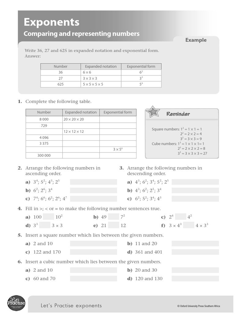 Grade 7 Mathematics Lets Practise Exponents With OUP | PDF ...