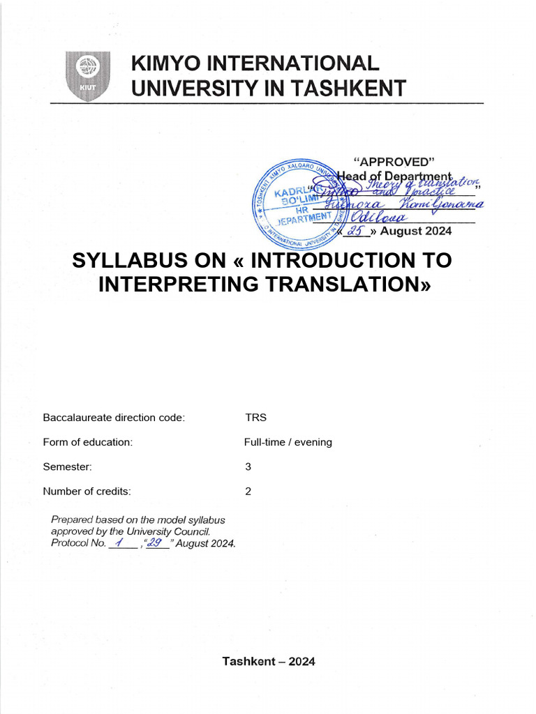 Introduction to Interpreting Syllabus | PDF | Translations | Language ...