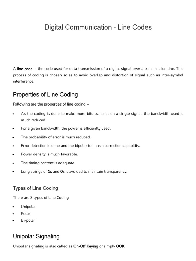Types of Line Coding in Digital Comm | PDF | Spectral Density ...