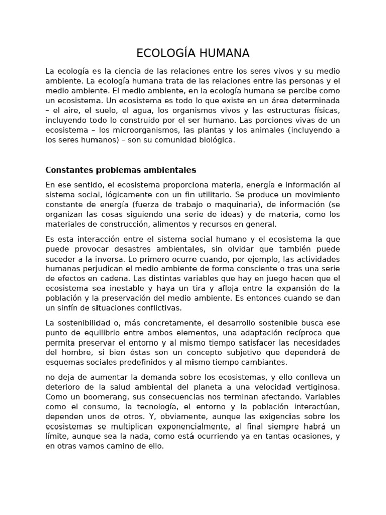 Ecología Humana y Sostenibilidad Ambiental | PDF | Entorno natural ...
