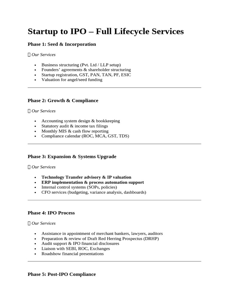 Comprehensive Startup to IPO Services | PDF
