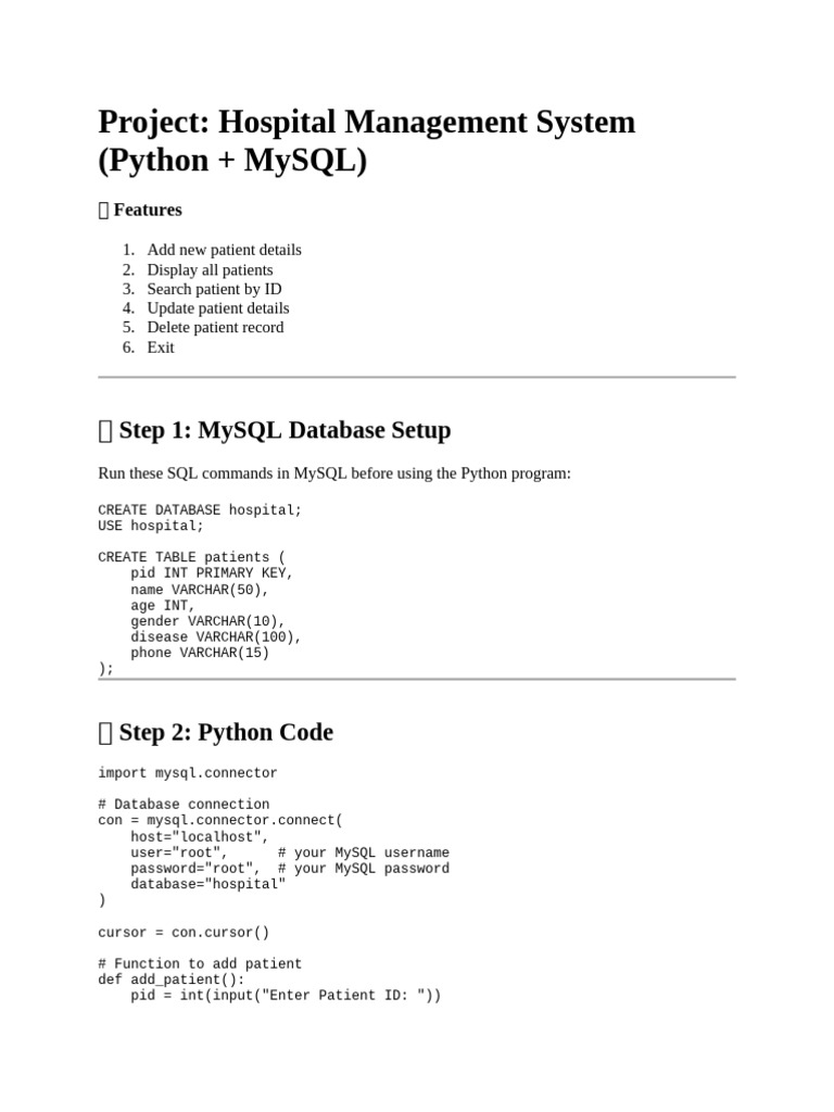 Hospital Management System in Python | PDF | Databases | Computer Data