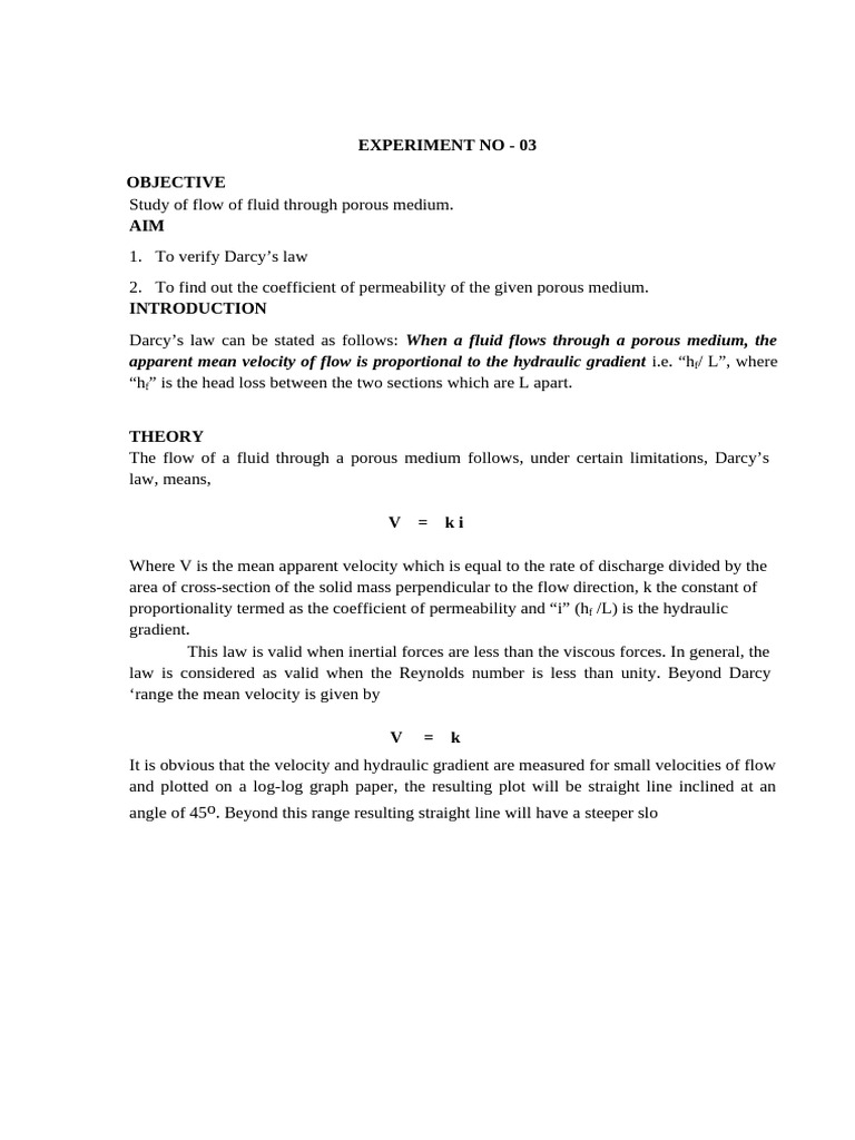 Darcy's Law Experiment Setup | PDF | Pressure Measurement | Classical ...