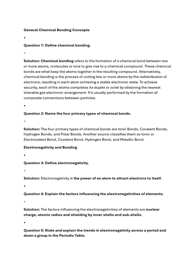 Chemical Bonding Concepts Explained | PDF | Ionic Bonding | Chemical Bond