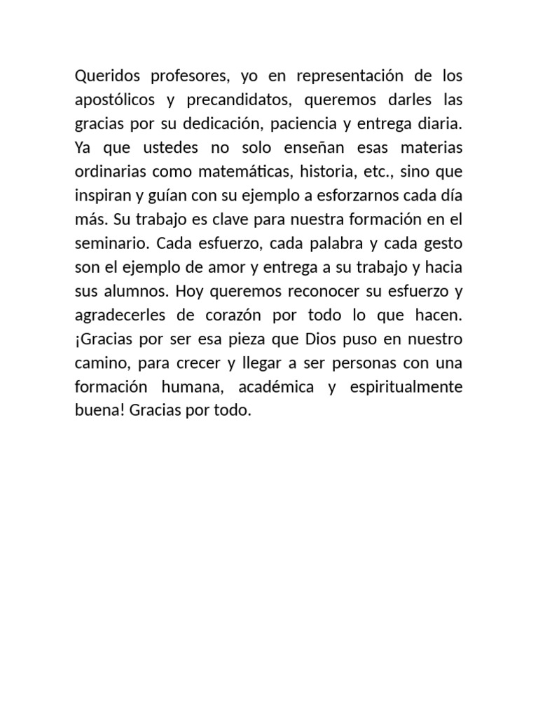 Agradecimiento a Nuestros Profesores | PDF