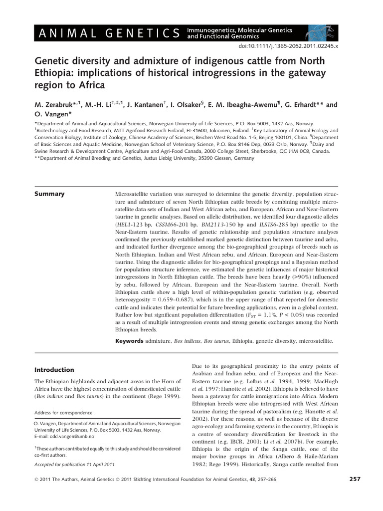 Genetic Diversity and Admixture of Indigenous Cattle From North | PDF ...
