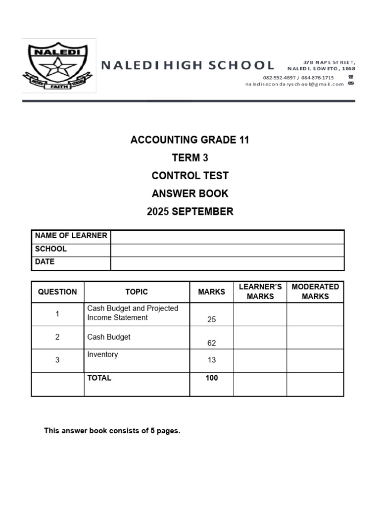 Grade 11 Accounting Test Answers | PDF