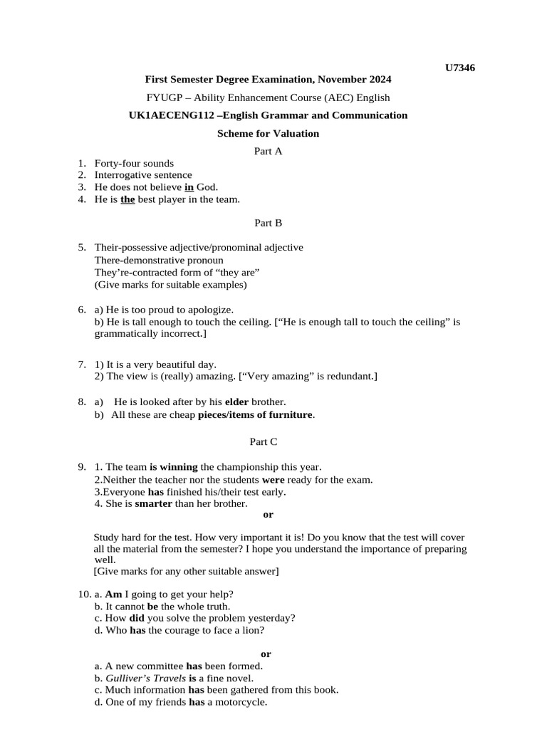 English Grammar Exam Scheme 2024 | PDF | English Grammar | Speech