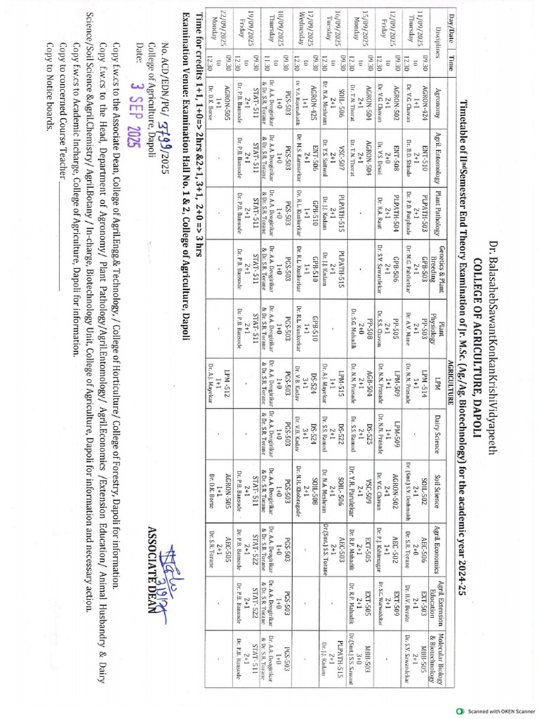 2nd Sem End Theory Exam Time Table | PDF