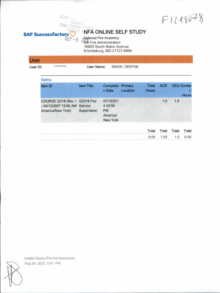 National Fire Academy Transcript Deepak (Danny) Singh | PDF