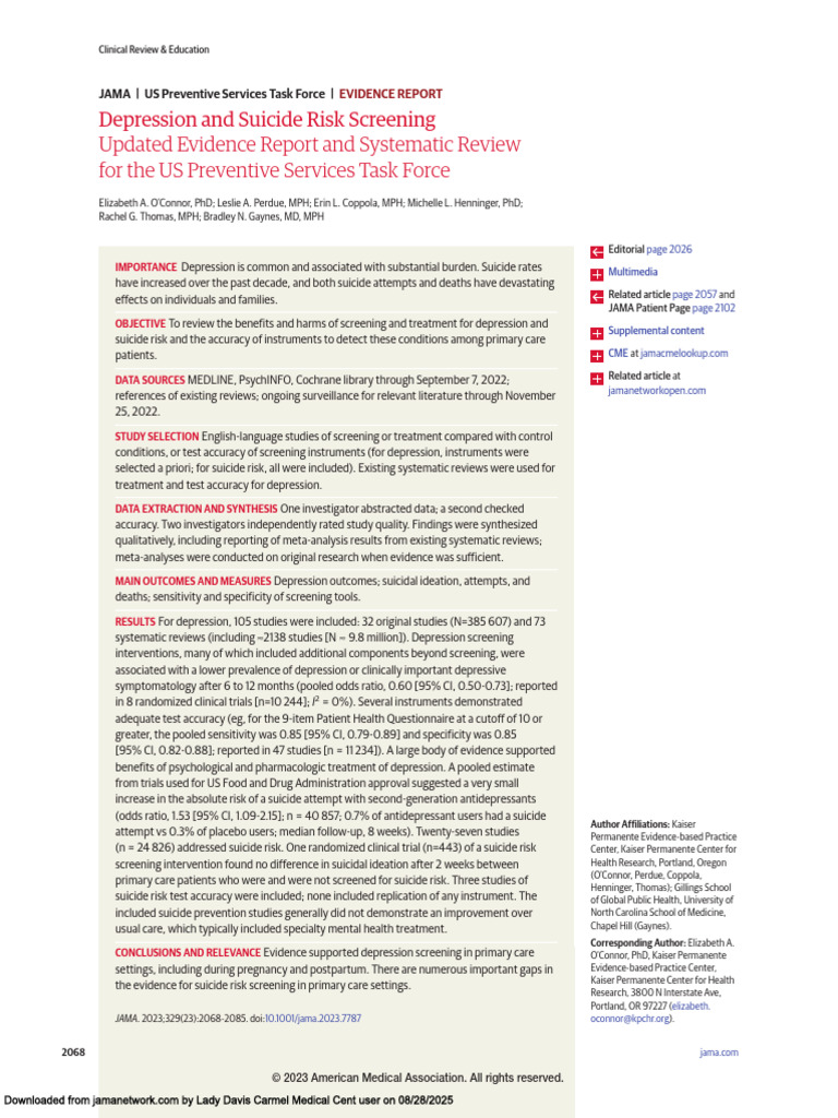 Depression and Suicide Screening Review | PDF | Major Depressive ...